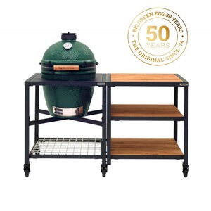 Big Green Egg Pack Large promotion 50 ans -Table modulaire + Meuble extension avec 2 plateaux acacia - Egg - ConvEGGtor